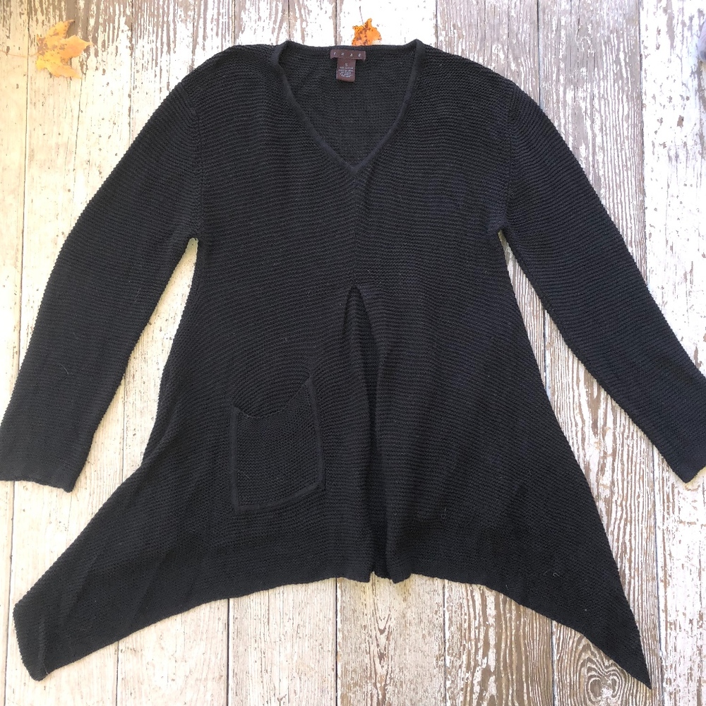 SHAE black asymmetrical V-neck sweater